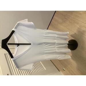 Monrow White Cotton Tiered V-Neck Babydoll Casual  Beach T Shirt Dress Size M